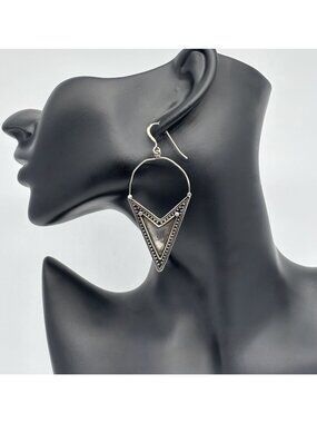 Sterling Silver Art Deco Dangle Earrings With Beaded Detailing Marked .925 2.75"